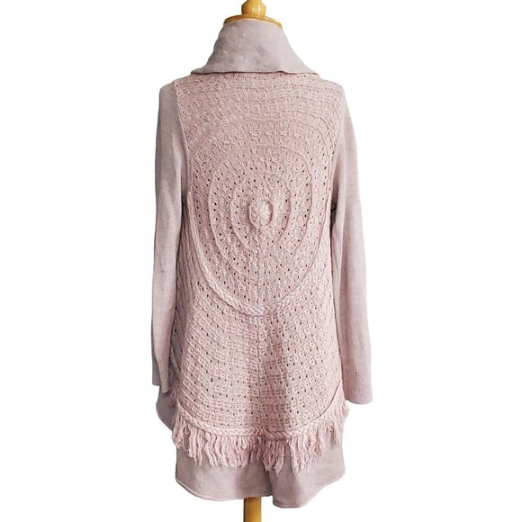 ANTHROPOLOGIE Knitted and Knotted Pink/Mauve Fringe Circle Open Front Cardigan S - Picture 6 of 11